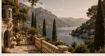 Italian villa terrace overlooking the lake