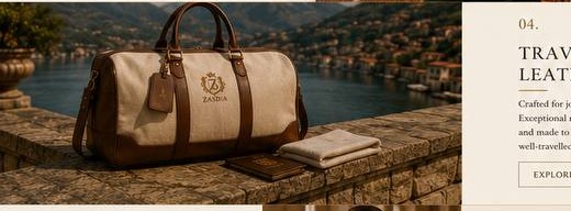 Cream and leather weekender bag at sunset